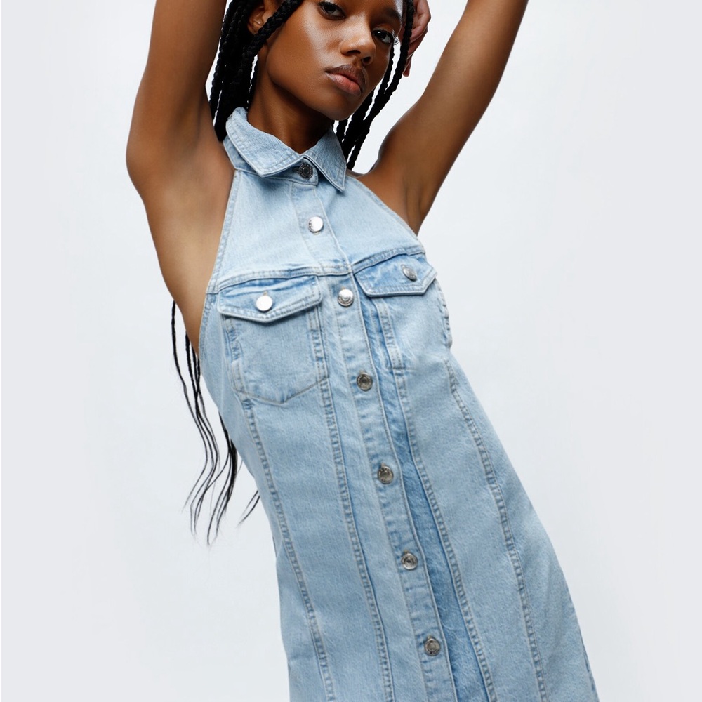 ZARA Light Blue Denim Halter Dress